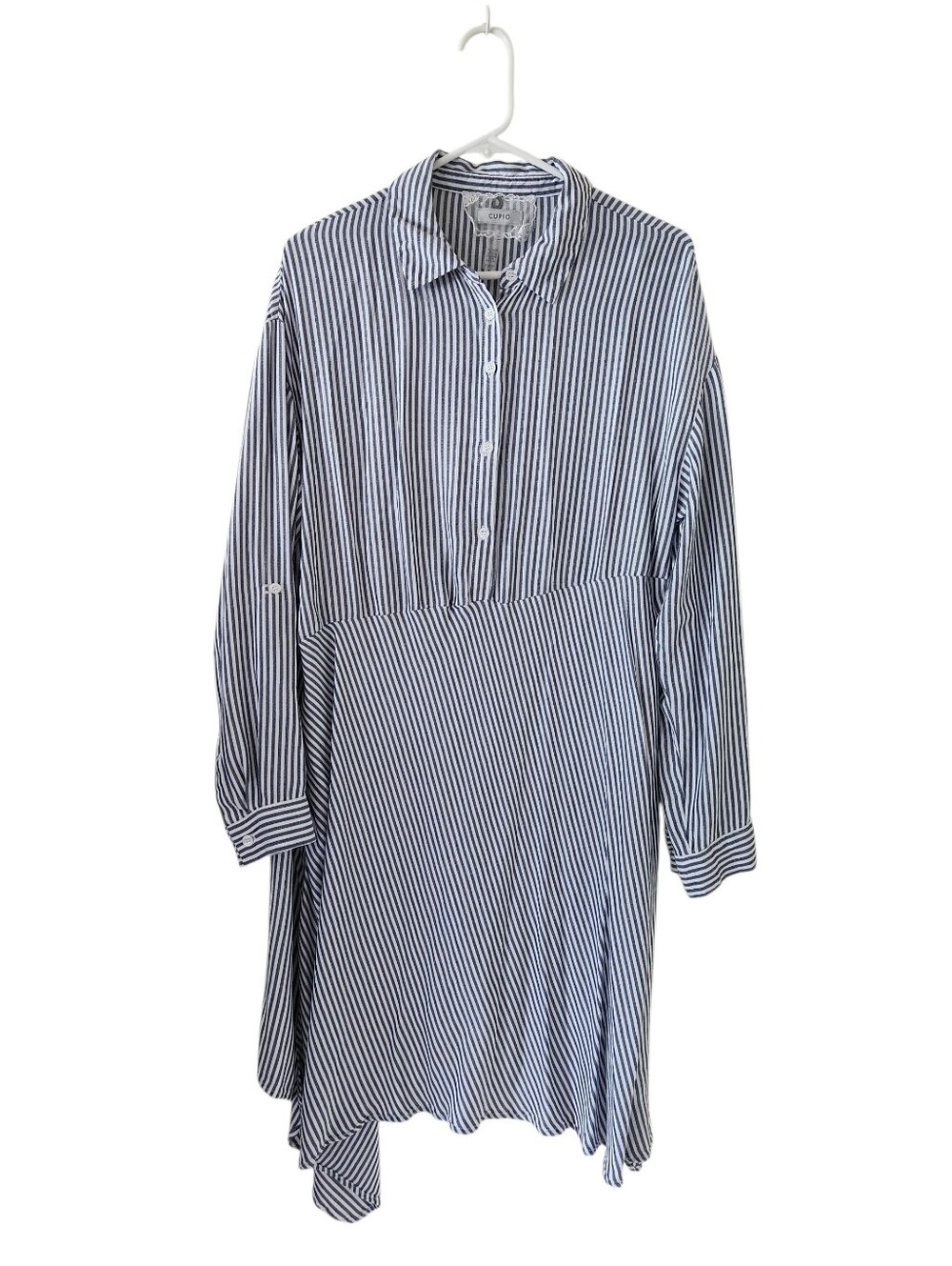 Cupio Blue Striped Asymmetrical Hem Shirt Dress